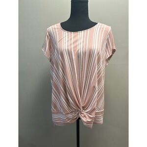 Striped Knot Front Top Casual Short Sleeve Blouse